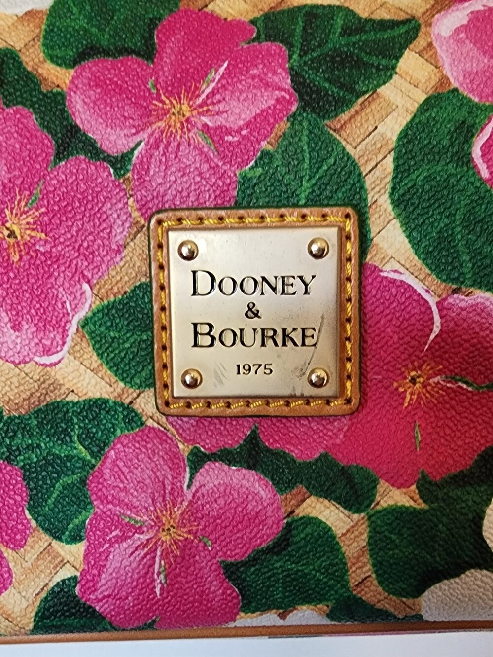 DOONEY & BOURKE NEW Coated Cotton Pansy Shopper Tan Leather Straps - Picture 5 of 15